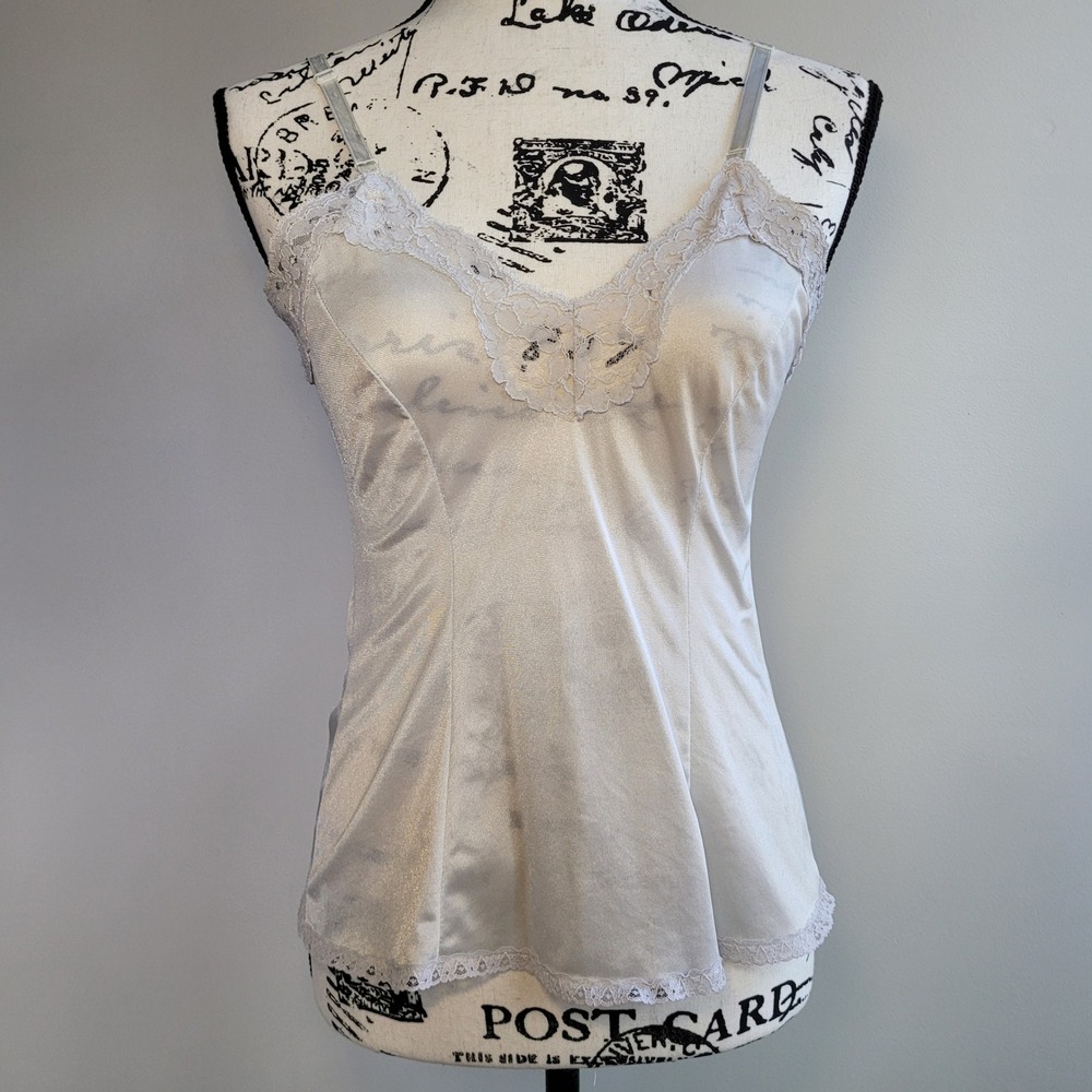 Vintage 90s white‎ satin tank top lace details coquette angel romantic feminine